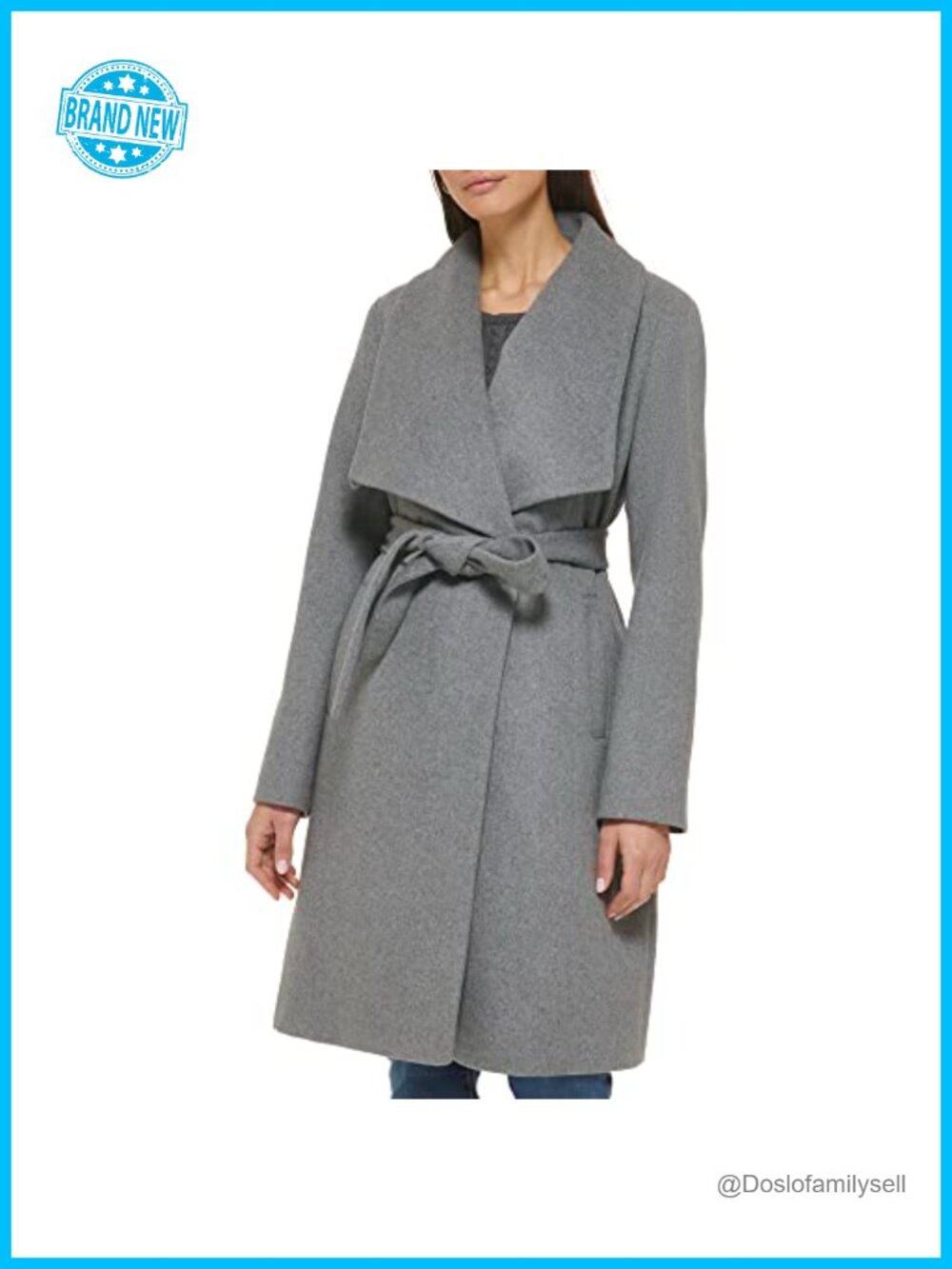 Wool Pea Coat Belted Snap Button Lined Winter Work Coat